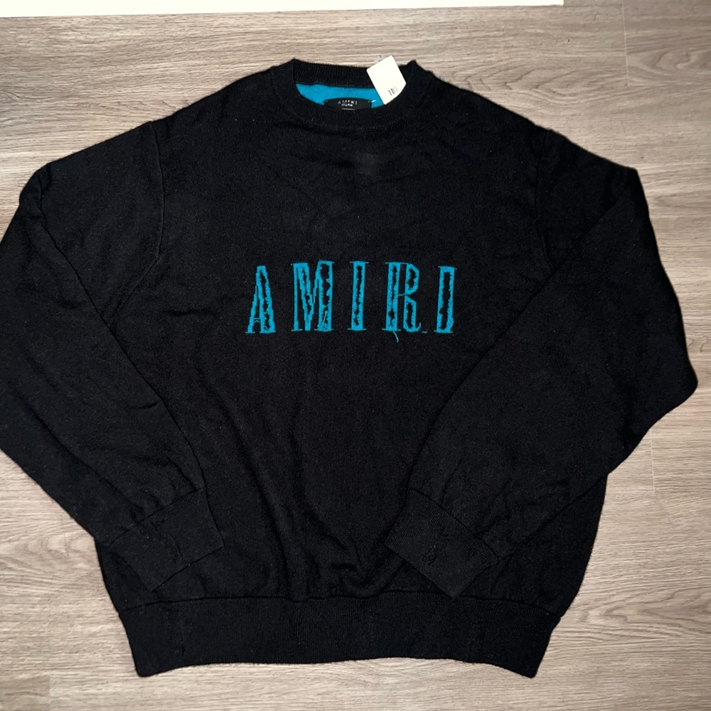 Men’s Amiri Cashmere Sweater Crewneck Black/Teal XXL NWT